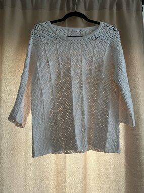 Chloe White Crochet Openwork Scoop Neck Sweater